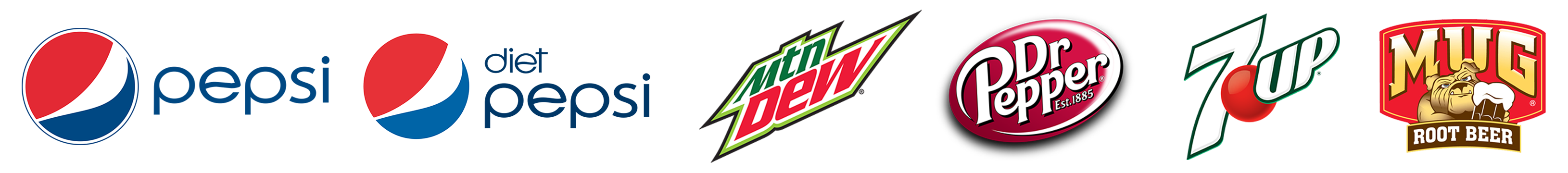 Drinks Logos — Pepsi | Diet Pepsi | Mountain Dew | Dr Pepper | 7 Up | Mug Root Beer